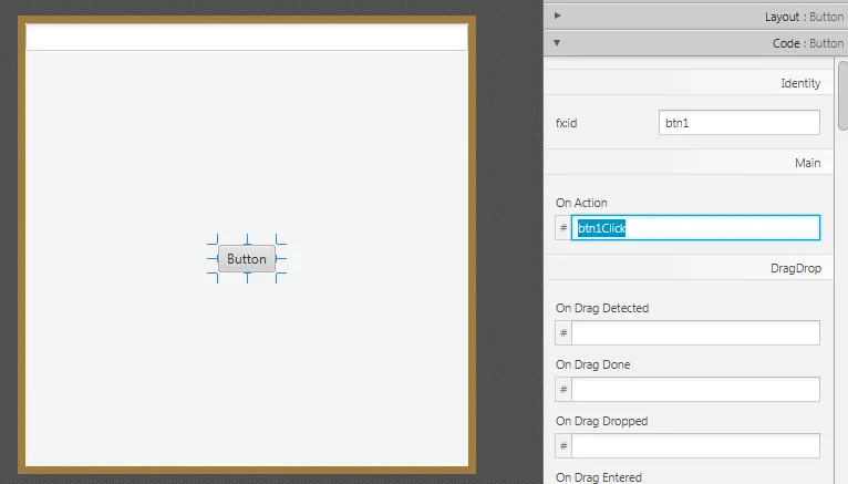 Указание метода на событие в SceneBuilder