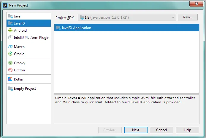 Новый проект JavaFX в IntelliJ IDEA