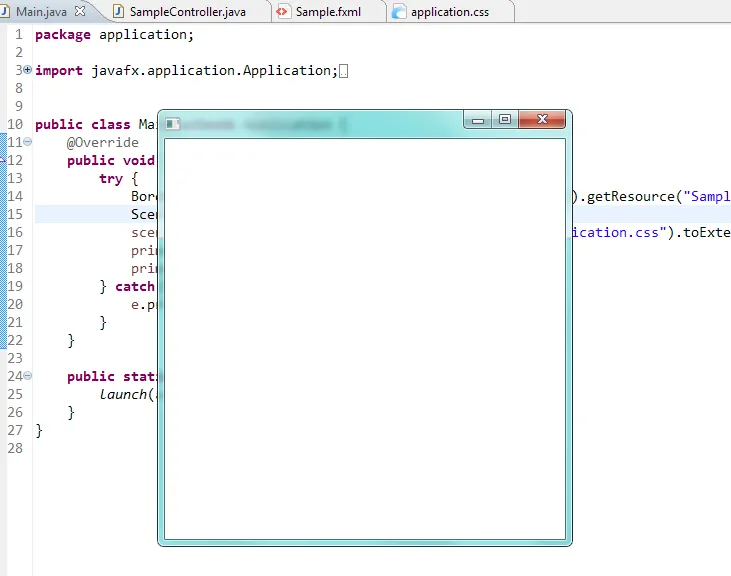 Начальный вид программы JavaFX в Eclipse